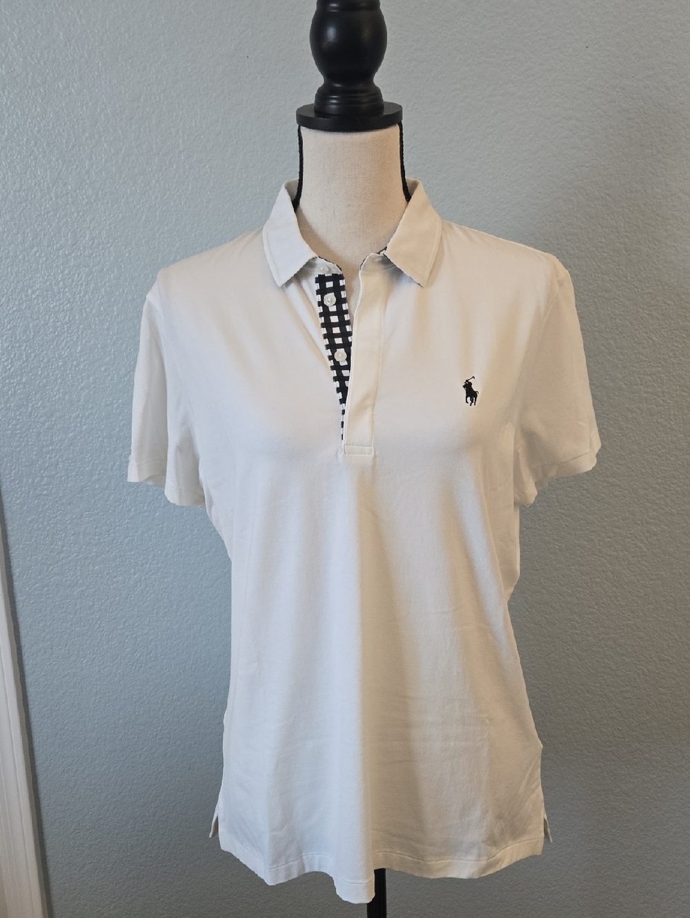 RALPH LAUREN GOLF  Tailored Fit Gingham Golf Polo White Sz Lg Logo